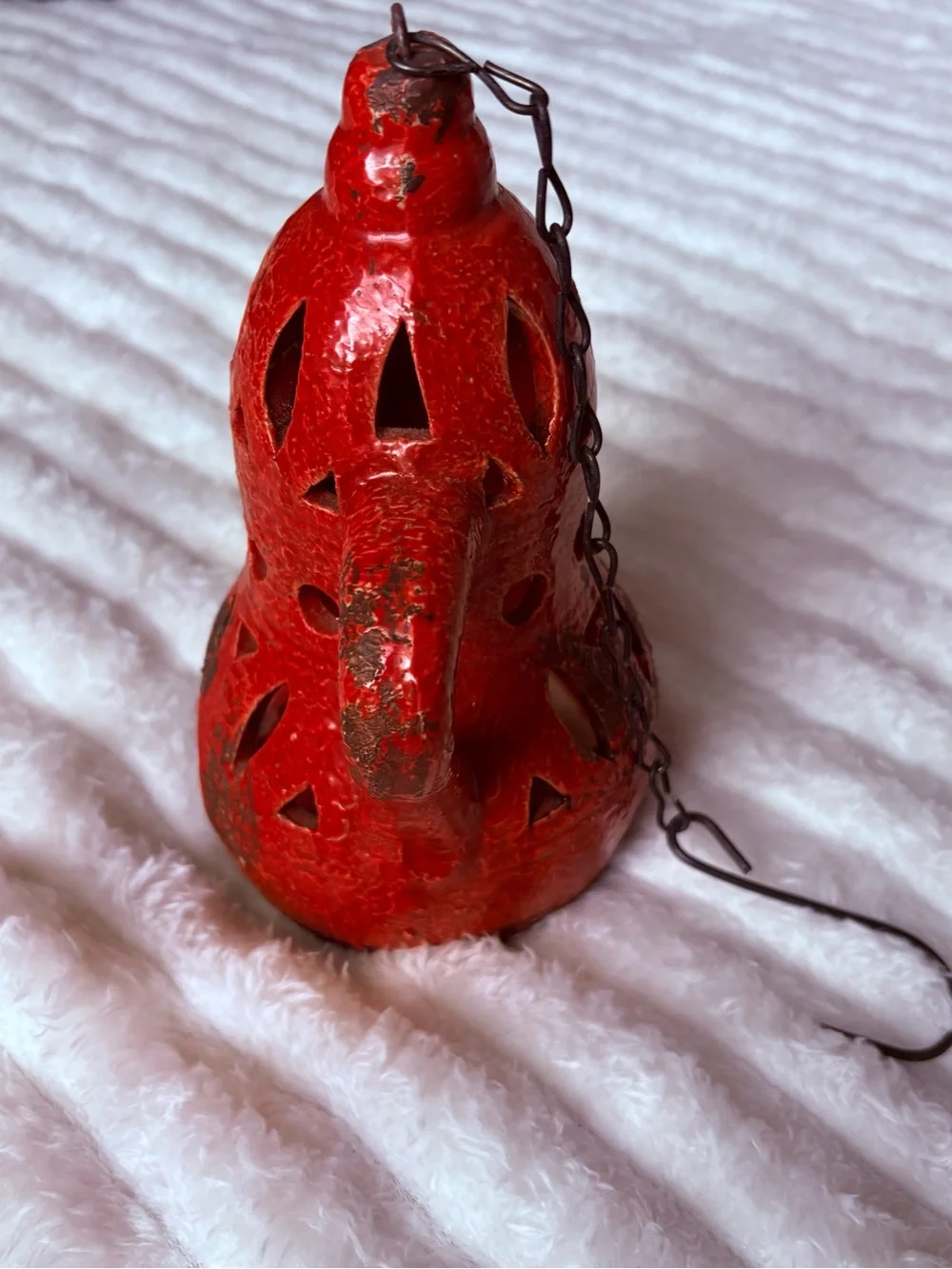 Rustic Red Pottery Lantern Candle Holder Hanging Tea Light Decor